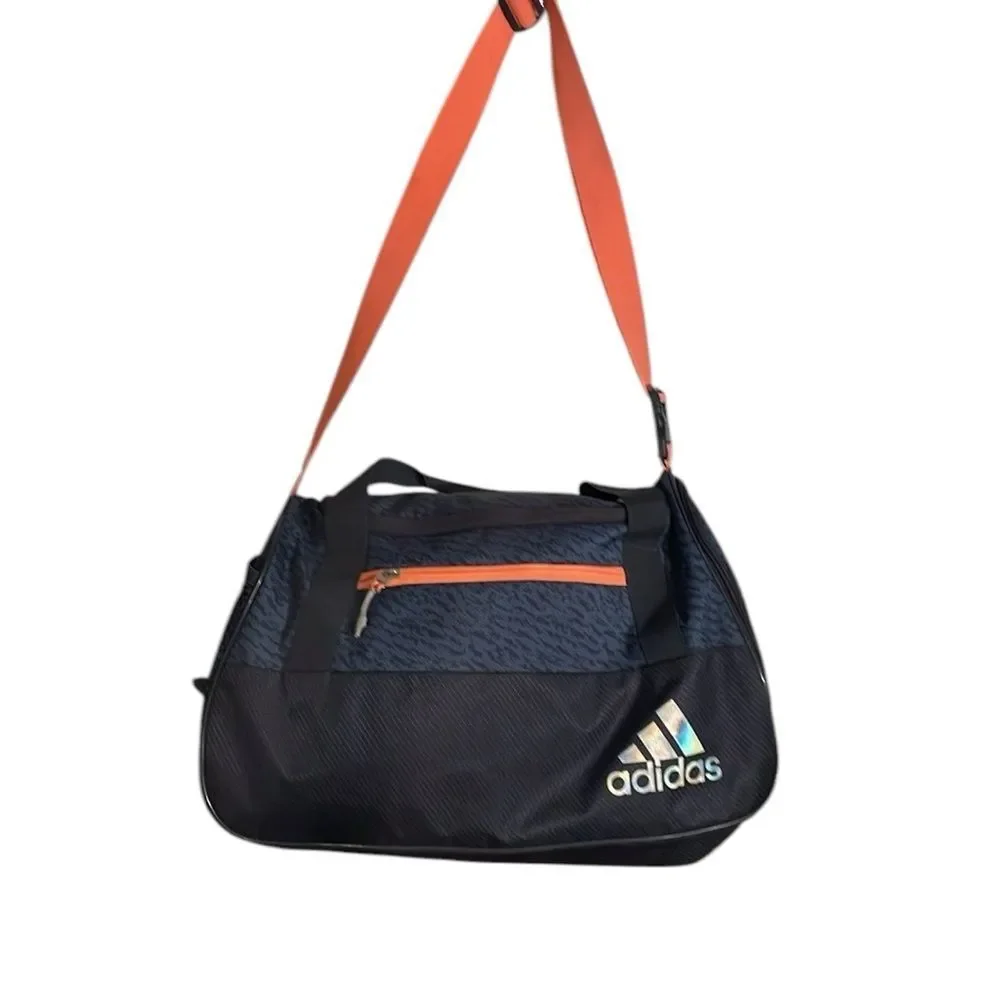 Adidas Blue & Orange Duffle Bag. Has separate inside & outside pockets 19x11x10